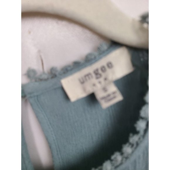 Umgee Mint Green Lace Ruffle Short Sleeve Mini BOHO Dress Size Small - Picture 5 of 9